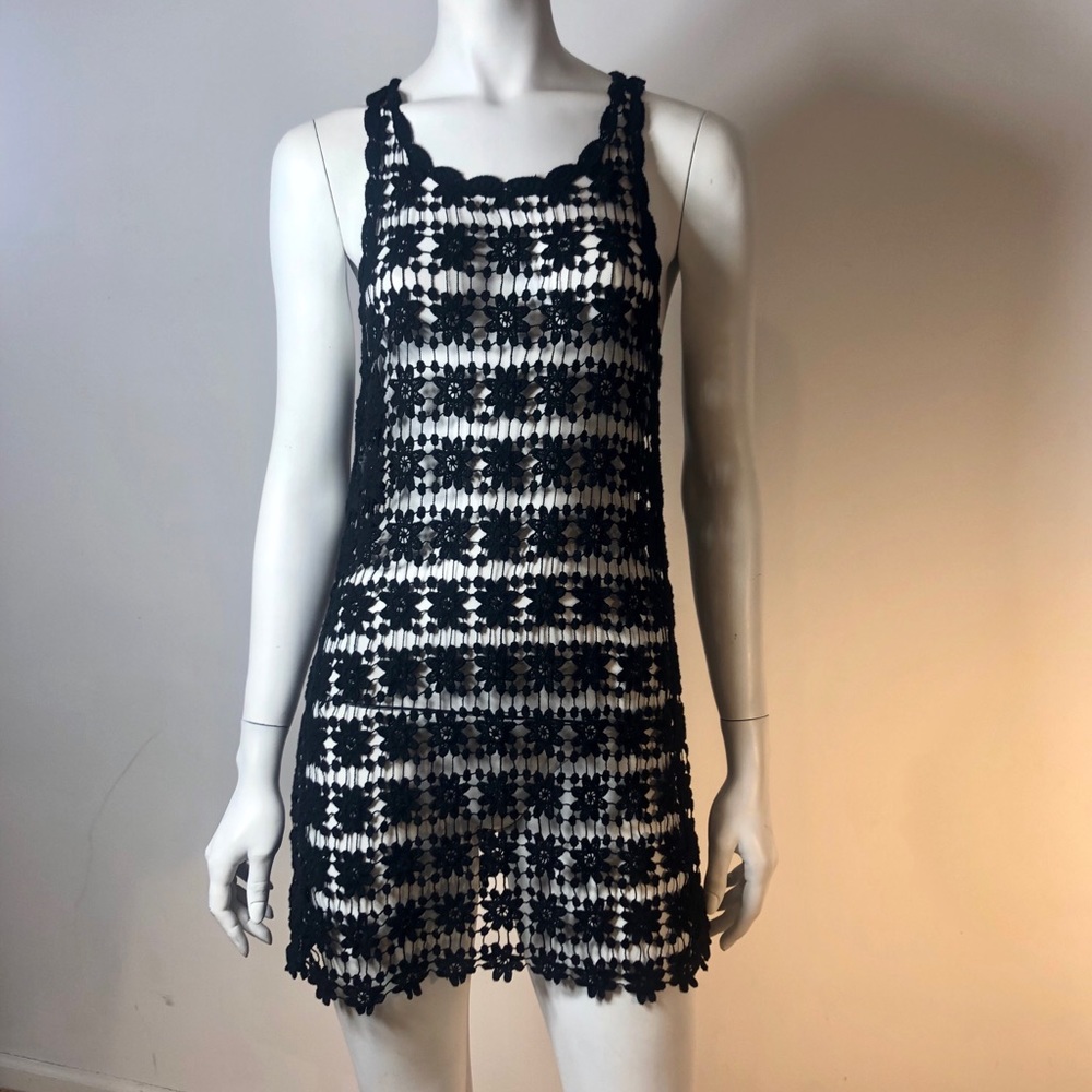 Forever 21 Black Crochet Mesh Sheer Mini Dress S